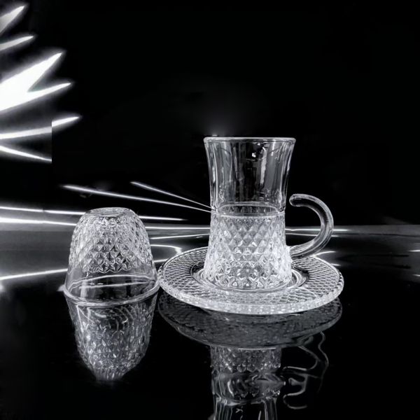 Classical Glass Tea Cups Set of 6pcs Turkish Cups 6pcs Saucers 6pcs Cawa Cups Great for Elegant Tea Drinking Experience