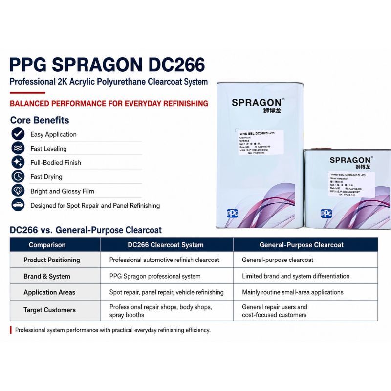 PPG SPRAGON DC266 Automotive Refinishing Clear Coat G266 Hardener Glossy Fast-Drying for Spot Panel Repairs
