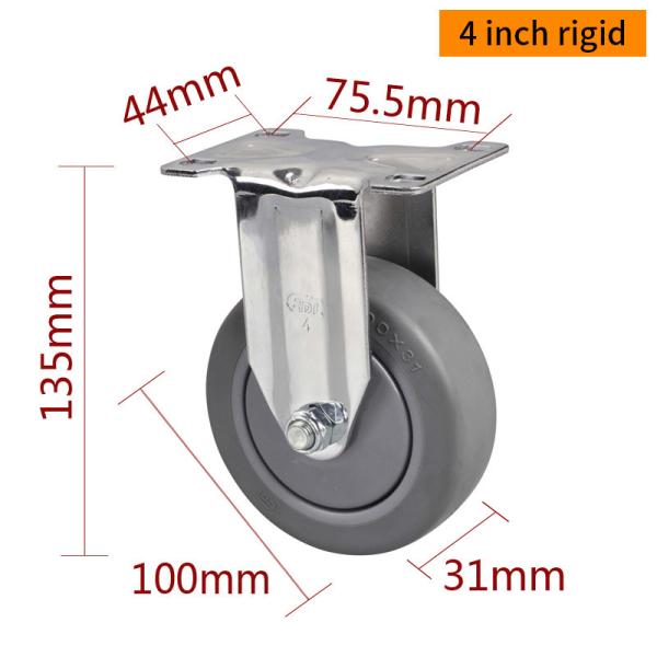 4 Inch Industrial Caster Wheels Chrome Coating By Rigid Swivel And Brake