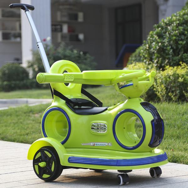 Carro eléctrico para niños con manija retráctil y luces coloridas