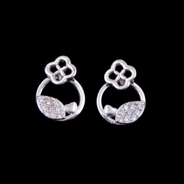 Rose Gold Silver Cubic Zirconia Earrings / Sterling Silver Hoop Earrings With Crystal