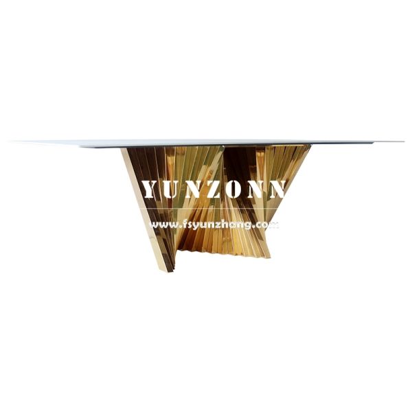 Luxury High Quality Gold/Silver Stainless Steel Wedding Dining Table with Tempered Glass Table Top