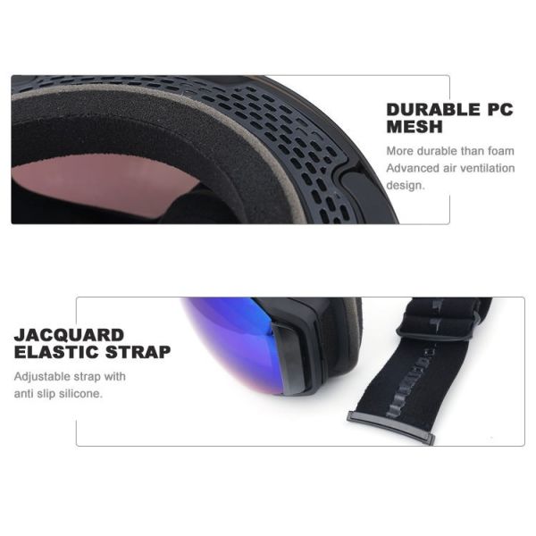 Adjustable strap ski goggles polarized double layers anti fog UV protection windproof ski mask glasses for men women skiing