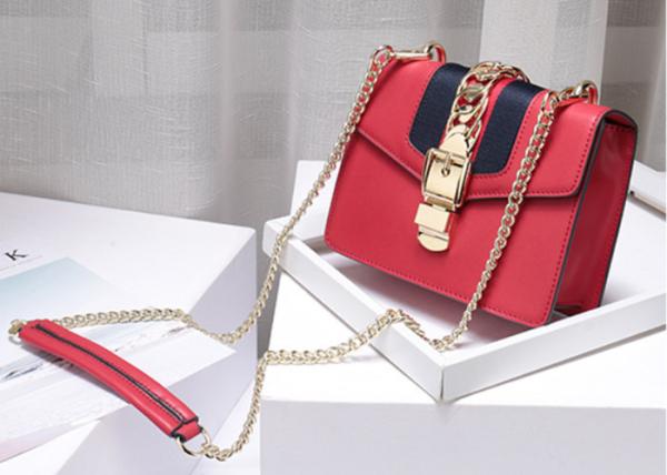 Leather Single Shoulder Bag With Lock Buckle , Slanting Bow Tie Striped Satin Ribbon Bag