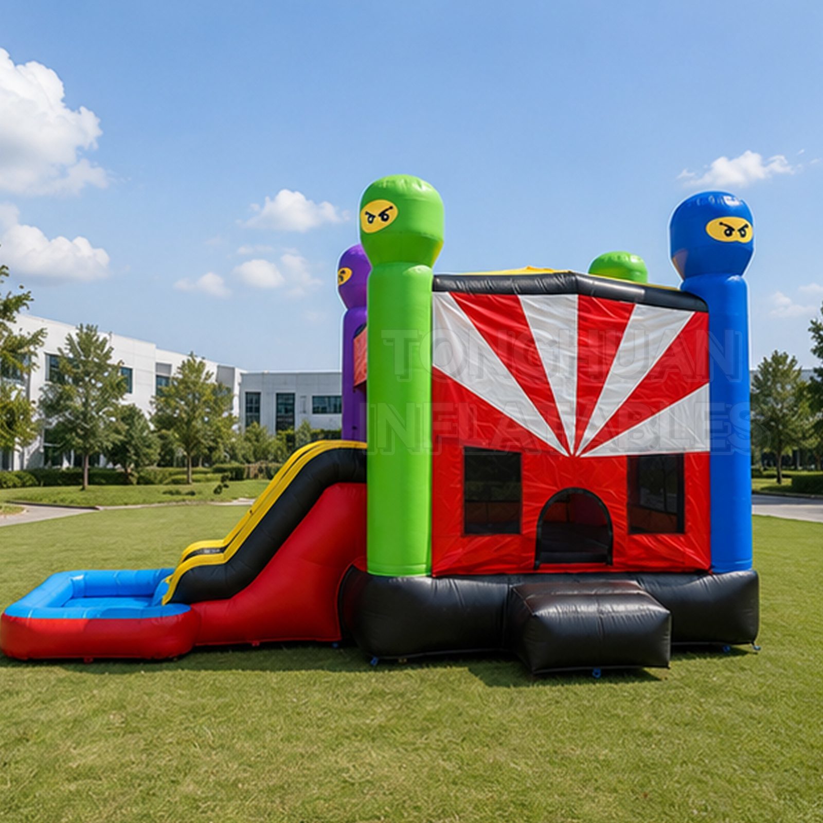 Custom Ninja Theme Inflatable Combo with Bounce House and Slide for Commercial Rental Business