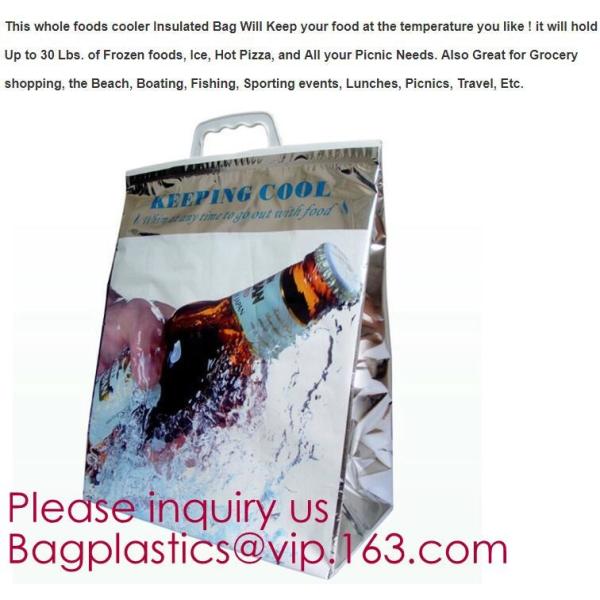 Custom Packing Aluminum Foil Zip-Lock Grocery Handle Thermal Insulation Cooler Bag For Outdoors,Promotional Insulated La