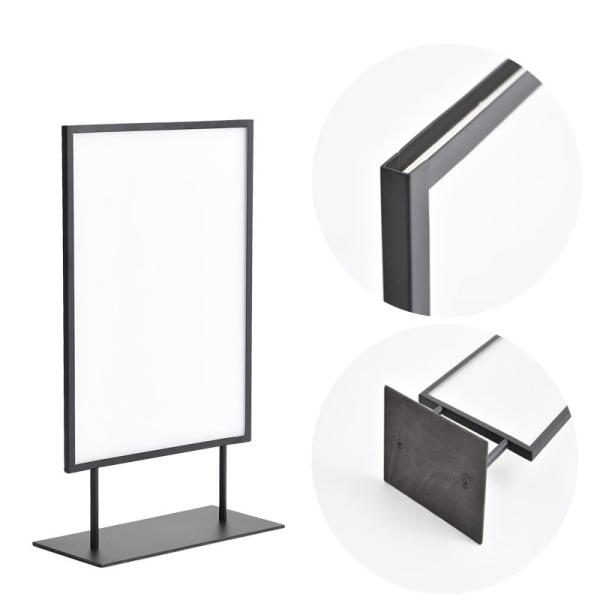 Black Countertop Frame Displays A4 Graphics Metal Poster Holder On Table