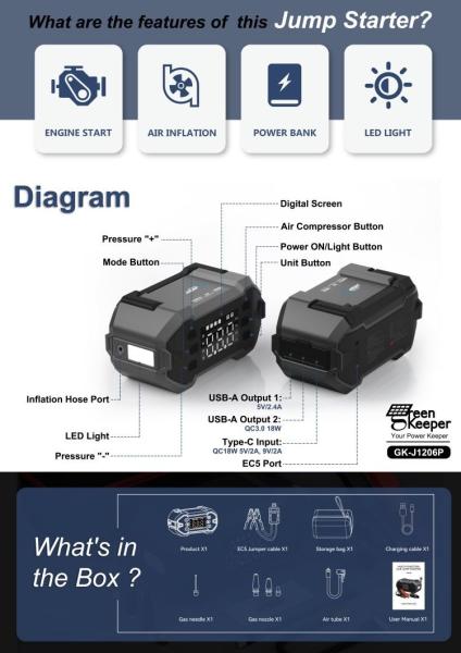 UltraSafe Super Capacitor Battery Booster Pack com compressor de ar para veículos e caminhões