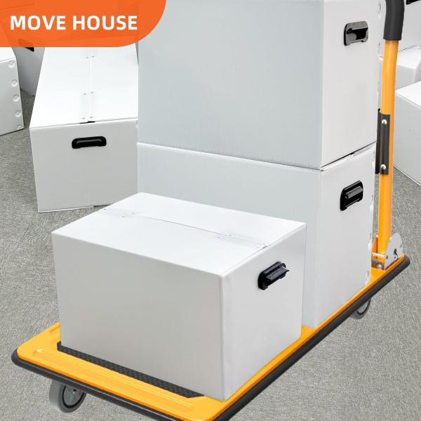 Plastic Storage Bins With Lids Containers Collapsible Moving Boxes With Handles Stackable Storage Bins,Double-Layer Hollow Shock-Absorbing Material,White