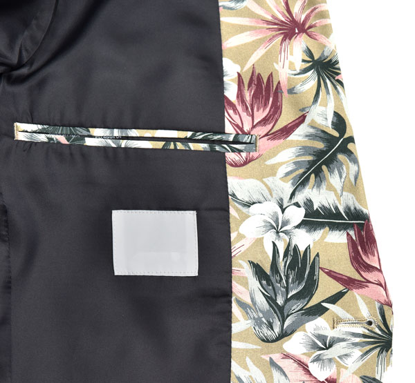 Men'S Printed Suits Single Breasted All Cotton Banquet Beige Long Sleeve