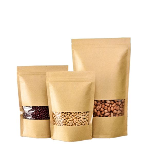 OEM ODM Foldable Biodegradable Window Moisture-proof Resealable Plastic Bags Kraft Paper Packaging Bags