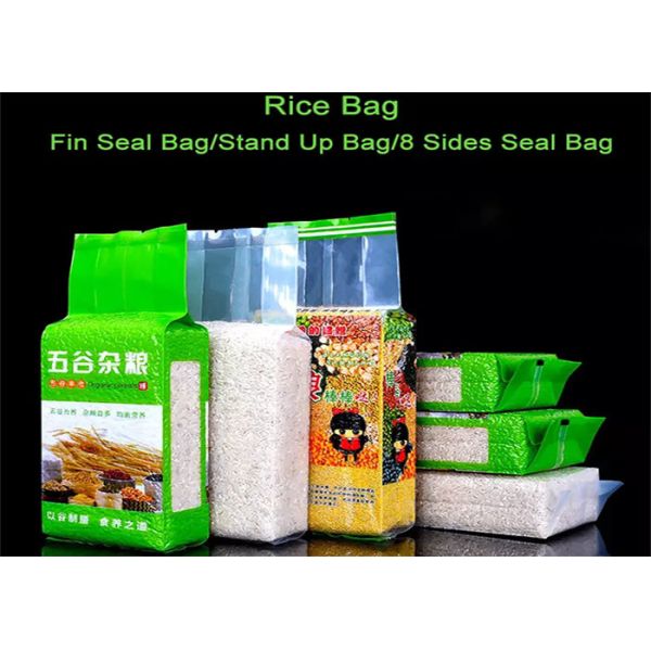 5kg 10kg Rice Stand Up Food Packaging Bags 8 Sides Sealed Laminated