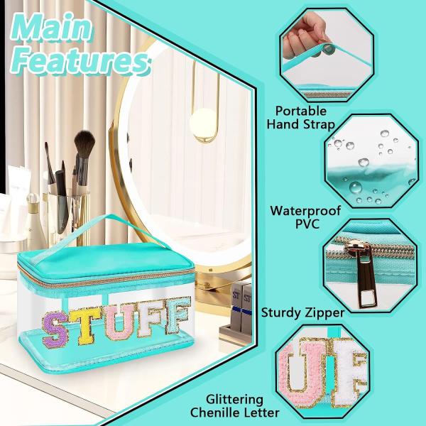 Chenille embroidery alphabet makeup bag Transparent waterproof PVC portable storage bag