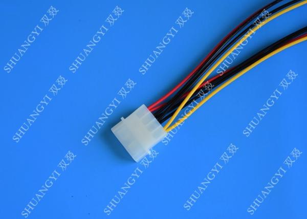 4P Molex To Dual SATA Flat Wire Harness And Cable Assembly Black Red Yellow With Y Cable Adapter