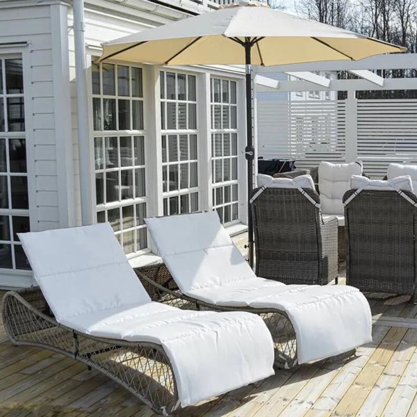 New Original Outside Sun Bed Lounger White Cushion Poly Rattan Gray Pool Chaise Lounge