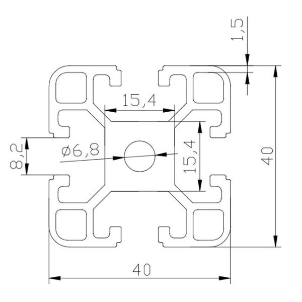 Premium T Slot Aluminum Extrusion , T Slot Profile 1.5mm Thickness M6 Screw Holes