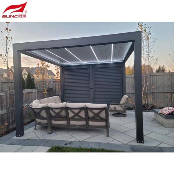 Pergola de jardim exterior motorizada à prova d'água de 10 x 12 com tubo inferior e luz RGB