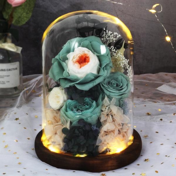 Eternal Preserved Flower Centerpiece Wedding Decor Element Rose Glass Dome