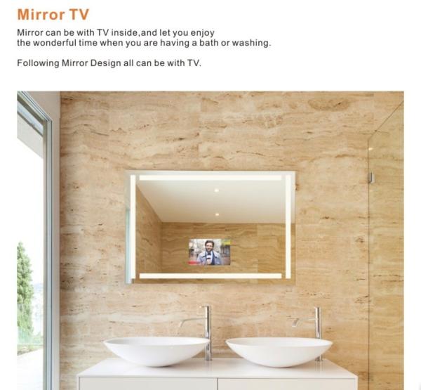 Améliorez votre salon de beauté avec un miroir de télévision intelligente et un débrouilleur monté sur un mur rectangulaire