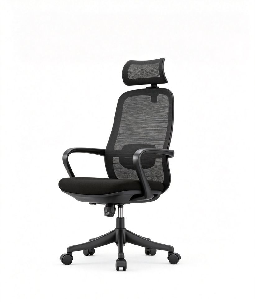 Black Ergonomic Mesh Office Chair with Headrest-Task Chairs