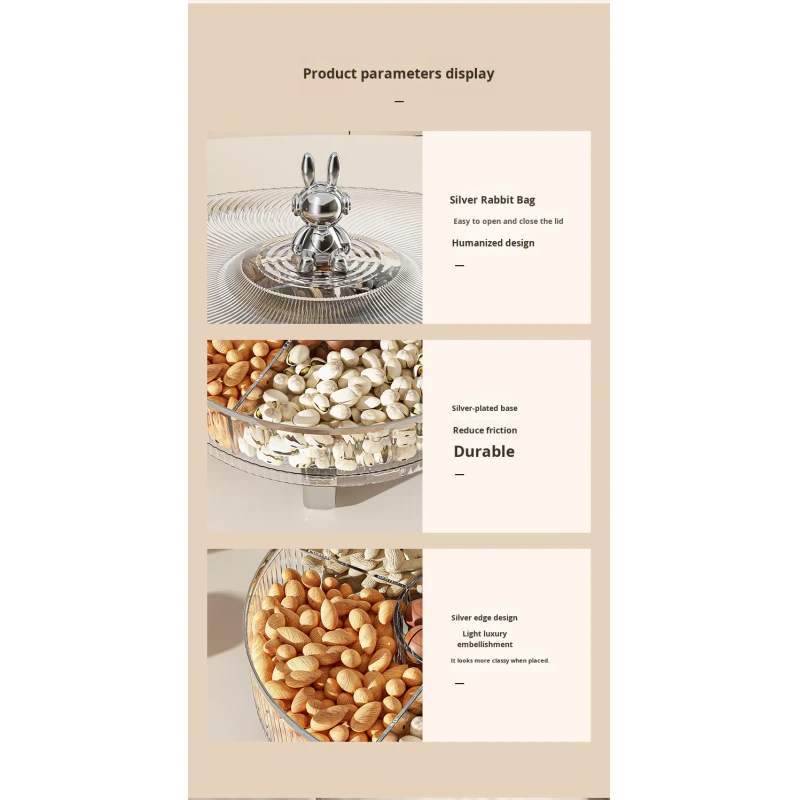 Large Capacity Multi-layer Modern Rotating Food Organizer Box Moisture-proof Round Food Container with Lid for Snacks Nuts