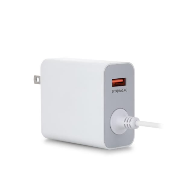 Chargeur mural USB-C US 60W avec câble fixe, adaptateur secteur Type-C haute vitesse pour smartphones, tablettes et ordinateurs portables