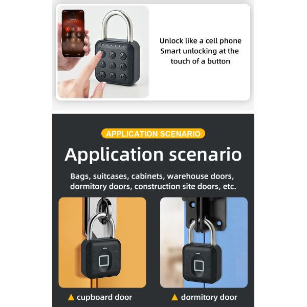 Security Electronic Combination Fingerprint Padlock School Locker Door Lock RARLUX IP67 Waterproof 12-Month Battery Life