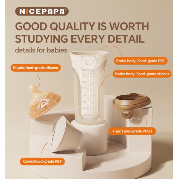 NICEPAPA FLIP-CAP прочный без BPA пищевой силиконовый бутылка для малышей Полая шкала легкая крепкость (кросс отверстие M)