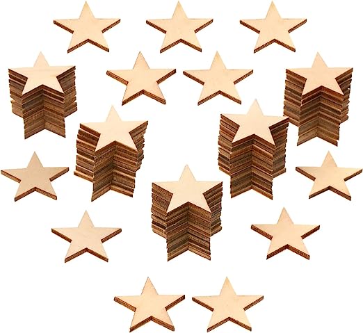 Unfinished Wooden Star Cutouts Hanging Ornaments with Strings for Christmas Wedding DIY Craft Festival Decoration