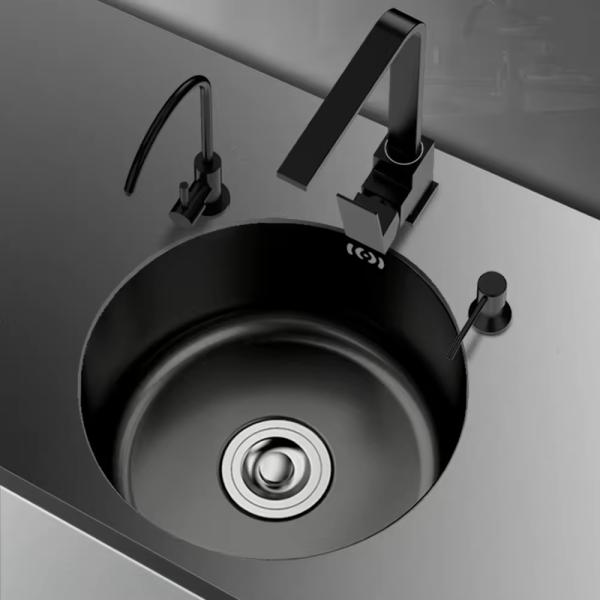 Small Round Kitchen Sink with Single Bowl and Mixer Tap Hole in 304 Stainless Steel