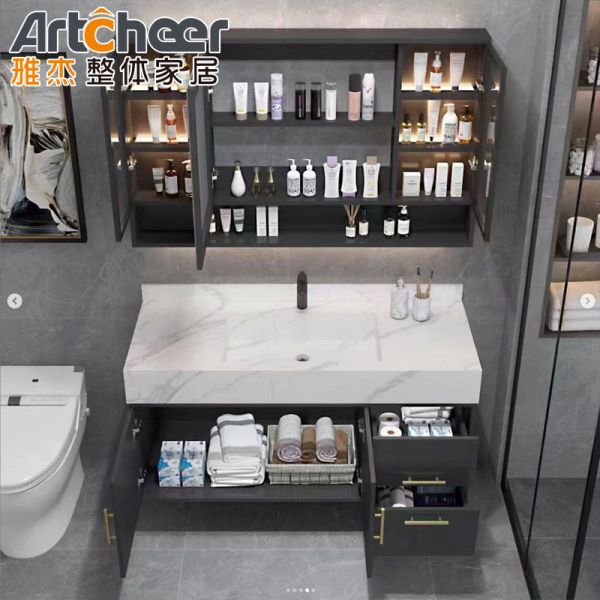 Chinese Design Bathroom Vanity with Smart Mirror and Wall-mounted Installation