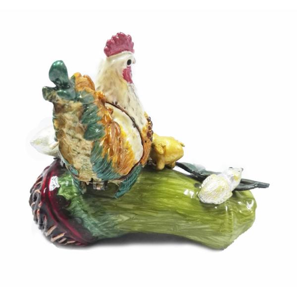 Hot sale antique rooster cock animal shape metal hand painted decortive jewelry box