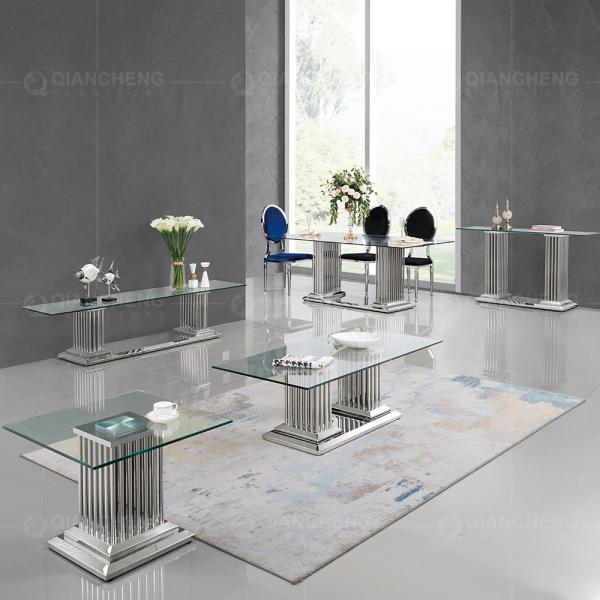1.2mm 201 SS Dining Tables Tempered Glass Modern Room Furniture