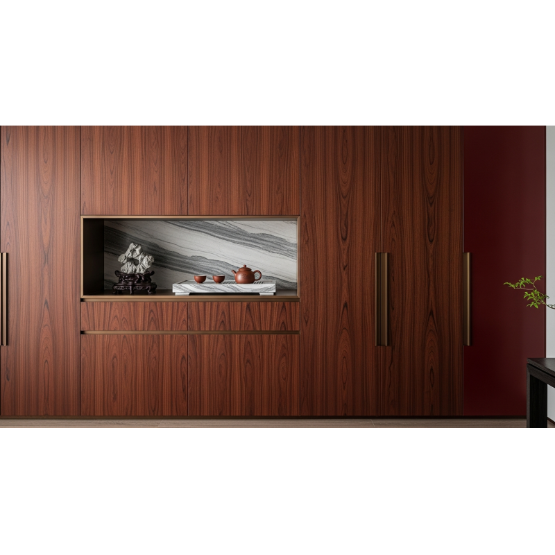 Rosewood Grain Walk-In Wardrobe with Bronze Accents in 304 Stainless Steel