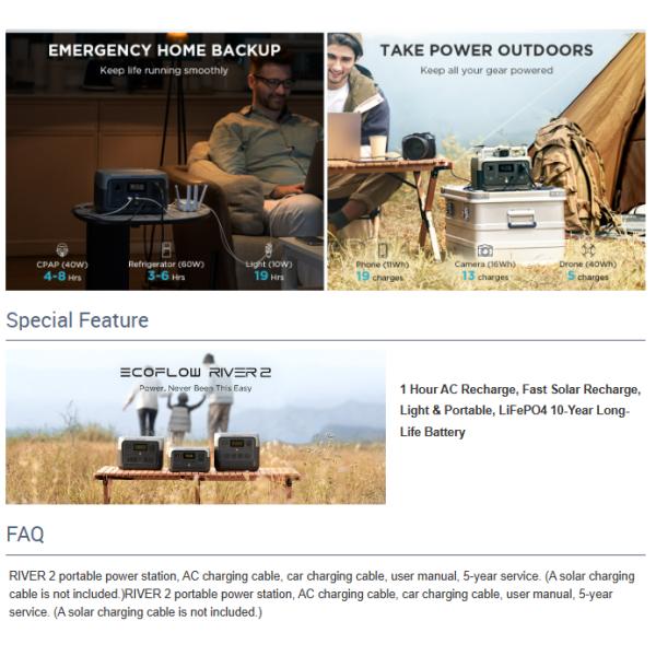 ECOFLOW 1024Wh LiFePO4 батарея портативная электростанция DELTA 2 быстрая зарядка AC 1800W для домашнего использования