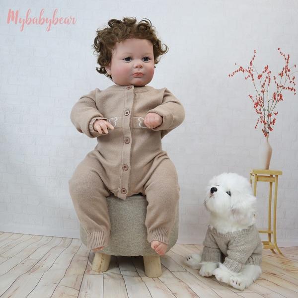 Autumn winter print long-sleeved button baby bodysuit cute bear warm knitted sweater baby bodysuit romper