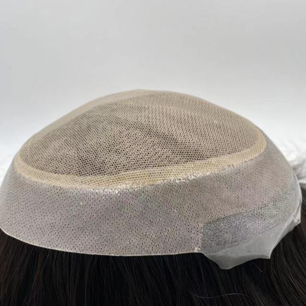 Mens Toupee Human Hair Replacement System Silk Top Remy Hairpiece 1B#