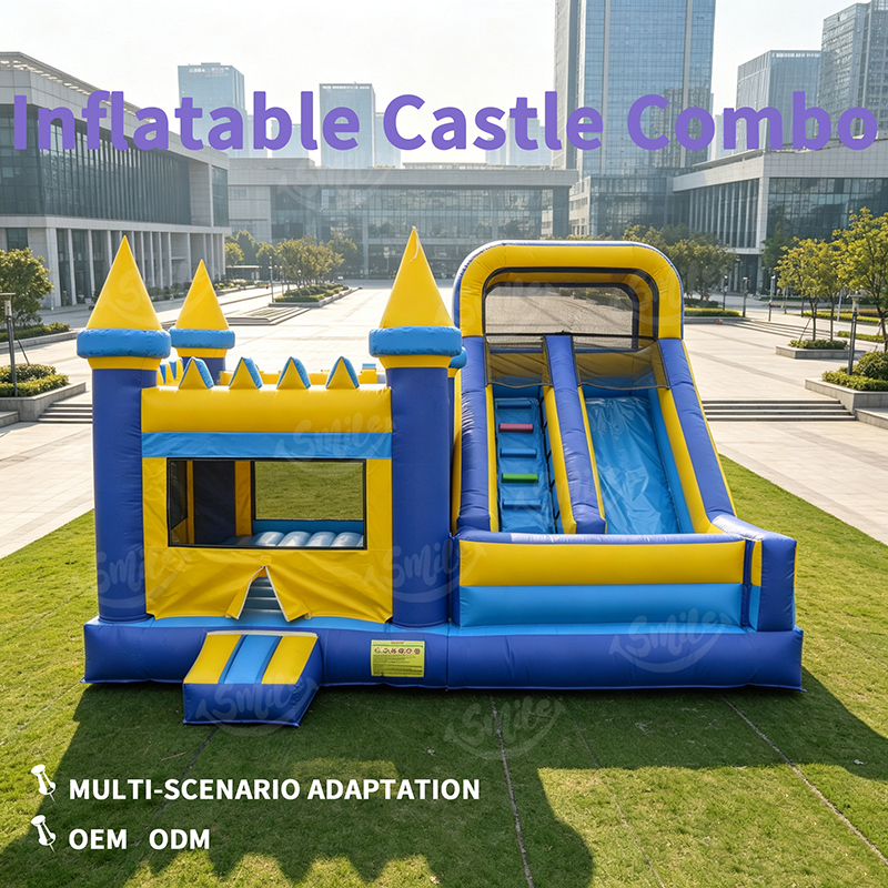 Commercial Grade Inflatable Castle Combo Bounce House with Slide Blue Yellow Bouncy Castle for Kids Party Rental