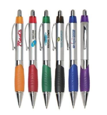 sliver barrel grip plastic ball point pen, sivler body plastic ballpoint pen