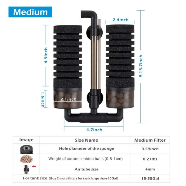 4w 10 Gallon Air Pump Sponge Filter For Aquarium