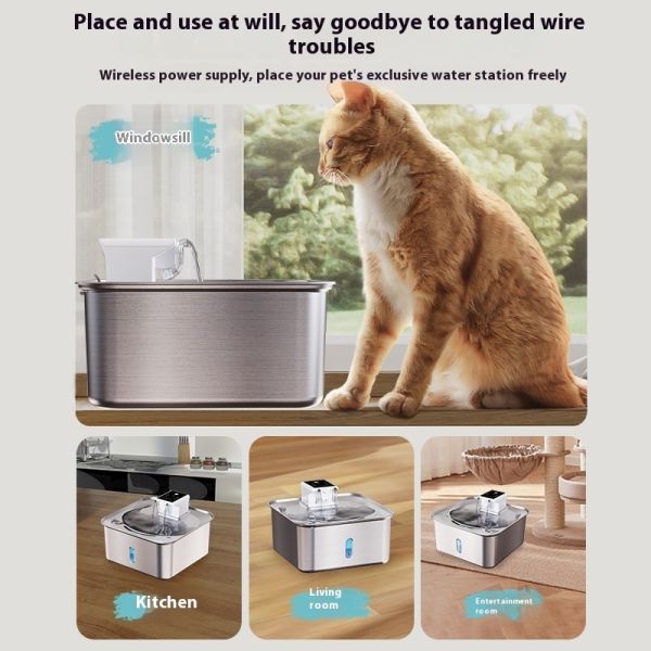 Large Capacity 7L All Stainless Steel Rechargeable Pet Water Dispenser Eco-Friendly Automatic Dog/Cat Bowl Solid Unplugged New