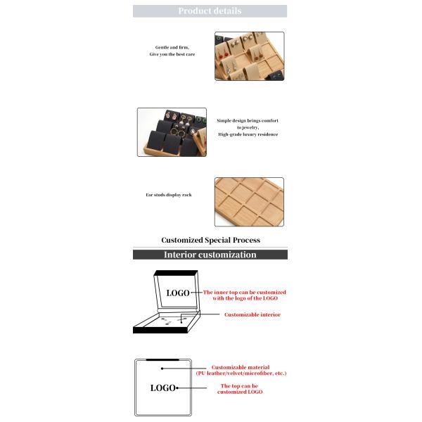 Soft Velvet Cover Wooden Jewelry Storage Display Tray Stand for Ear Studs Drops