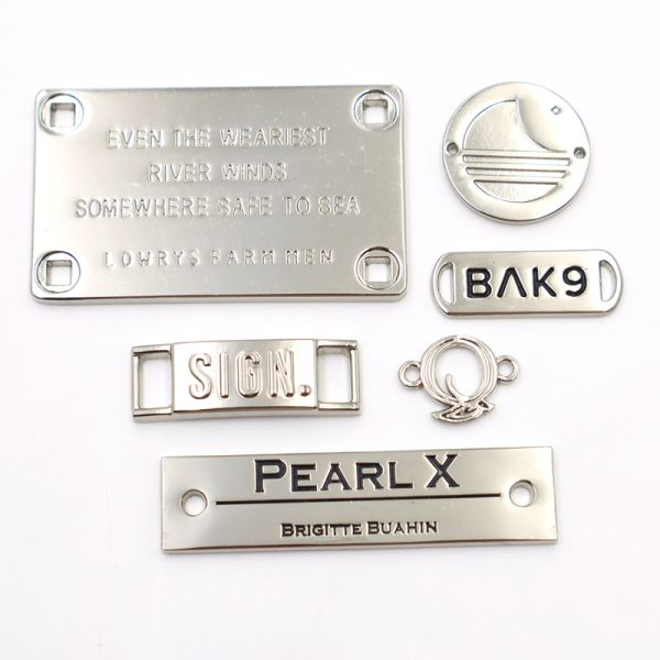 Nickel Metal Shoe Tags Square Custom Embossed Metal Tags OEM / ODM