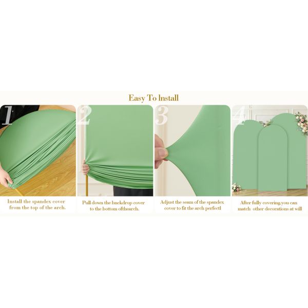 Sage Green Wedding Arch Backdrop Covers 3 Piece, Round Top Cover For Birthday Party Ceremony