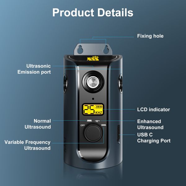 IPX5 Waterproof Ultrasonic Dog Repeller Type-C/Solar Panel Rechargeable Feature Training Device for Safe Pet Training Supplies