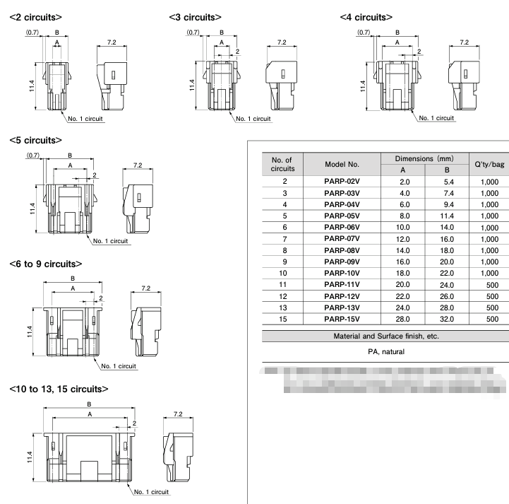 PARP-04V 4 Position 2.0mm Pitch Connector Housing PA Series Receptacle Crimp Termination Positive Lock Compact 3A Rating 100V AC for Wire-to-Board and LED Lighting