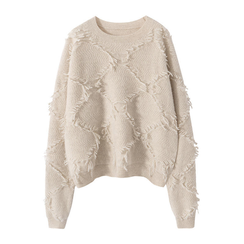 100% Cashmere Winter Casual Pullover Sweater with 410 Grams Knitted Tassel Design