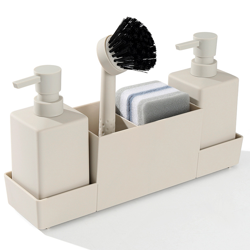 Kitchen Soap Dispenser Sponge Rack Dishwashing Brush Holder Hand Washing Liquid Dispenser Bottles Bathroom Tray Sets Available
