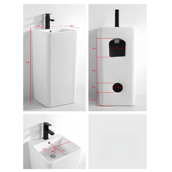 Modern Rectangular Ceramic Pedestal Wash Basin for Home Hotel and Restaurant Bathroom