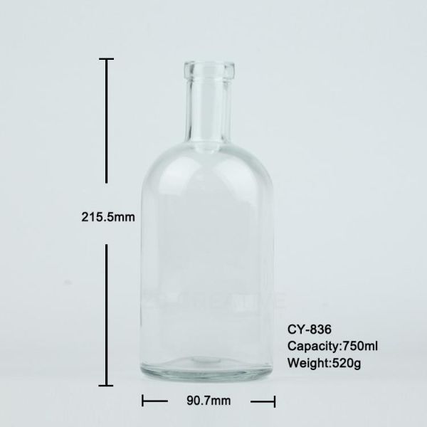 High White 750ml Glass Liquor Bottles  Cork Top For Rum 520g CY-836